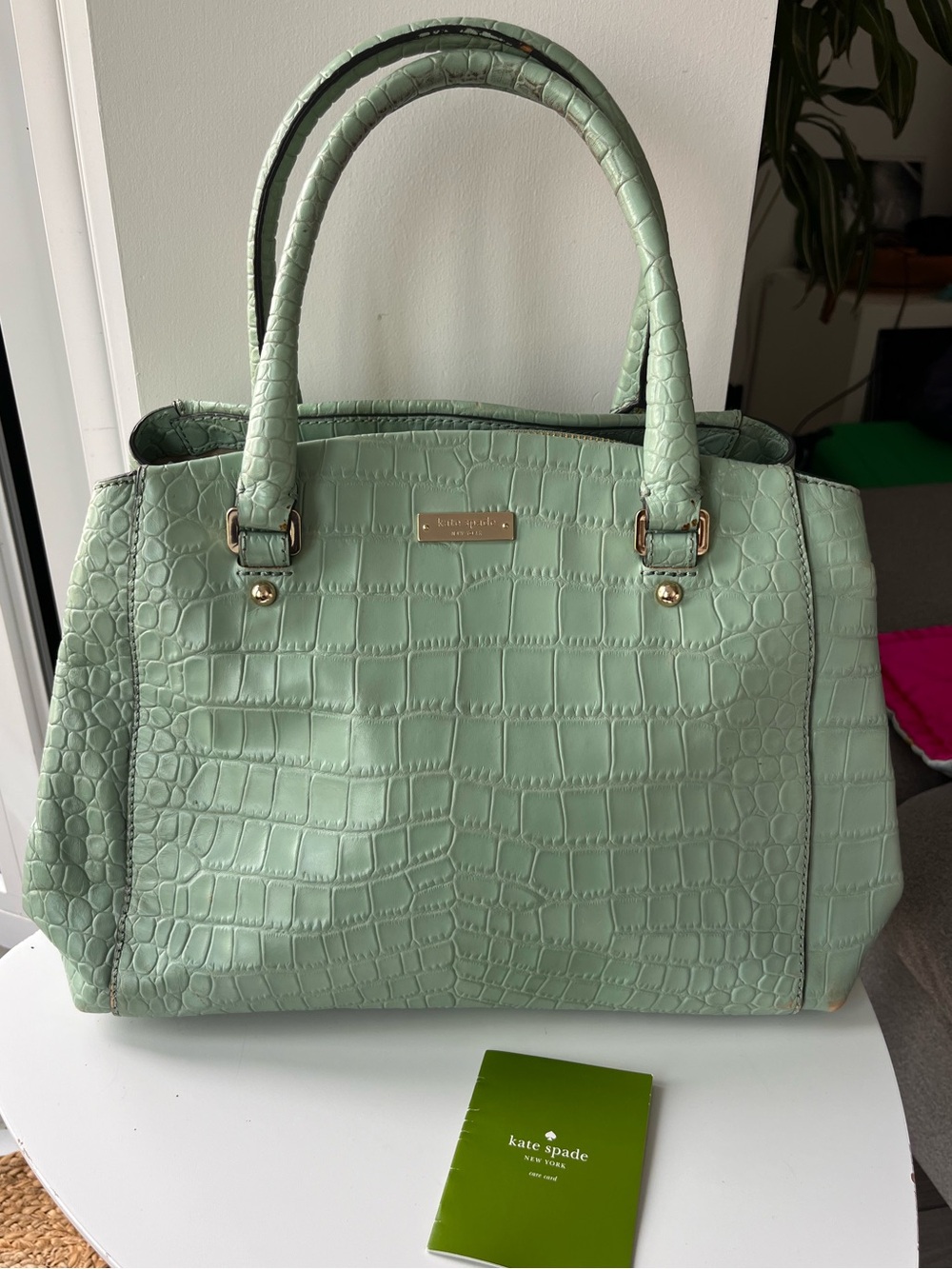 kate spade Mint Oxford Sloan Croc-Embossed Street Satchel with Gold Hardware